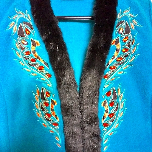 Bob Mackie Wearable Art Fur-Trimmed Jeweled & Embroidered Vest S - Picture 3 of 8